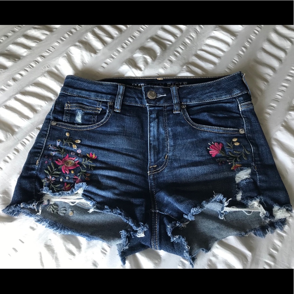 American Eagle Floral Distressed Jean Shorts